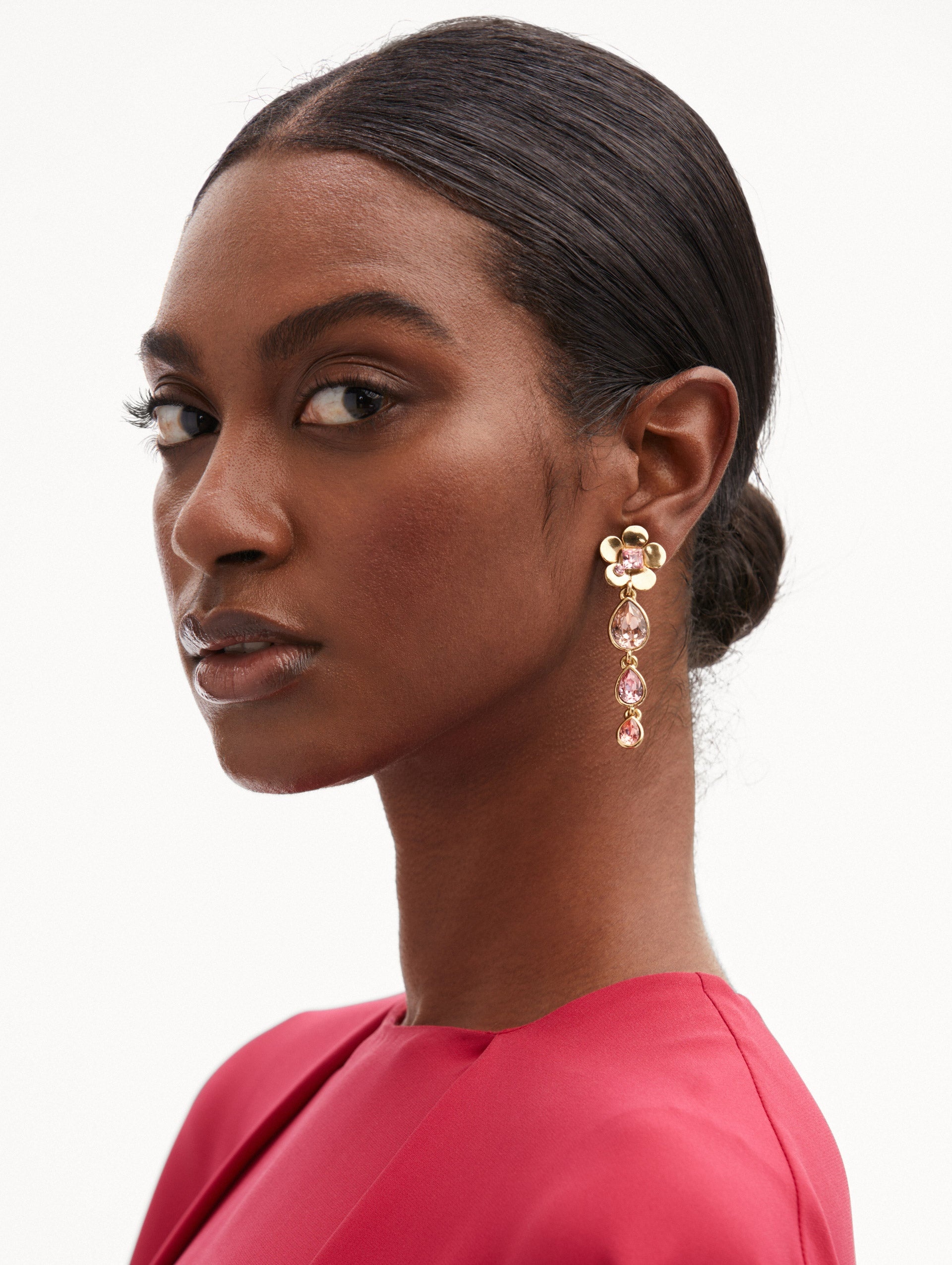 FLOWER TEARDROP CLIP-ON EARRINGS - 2