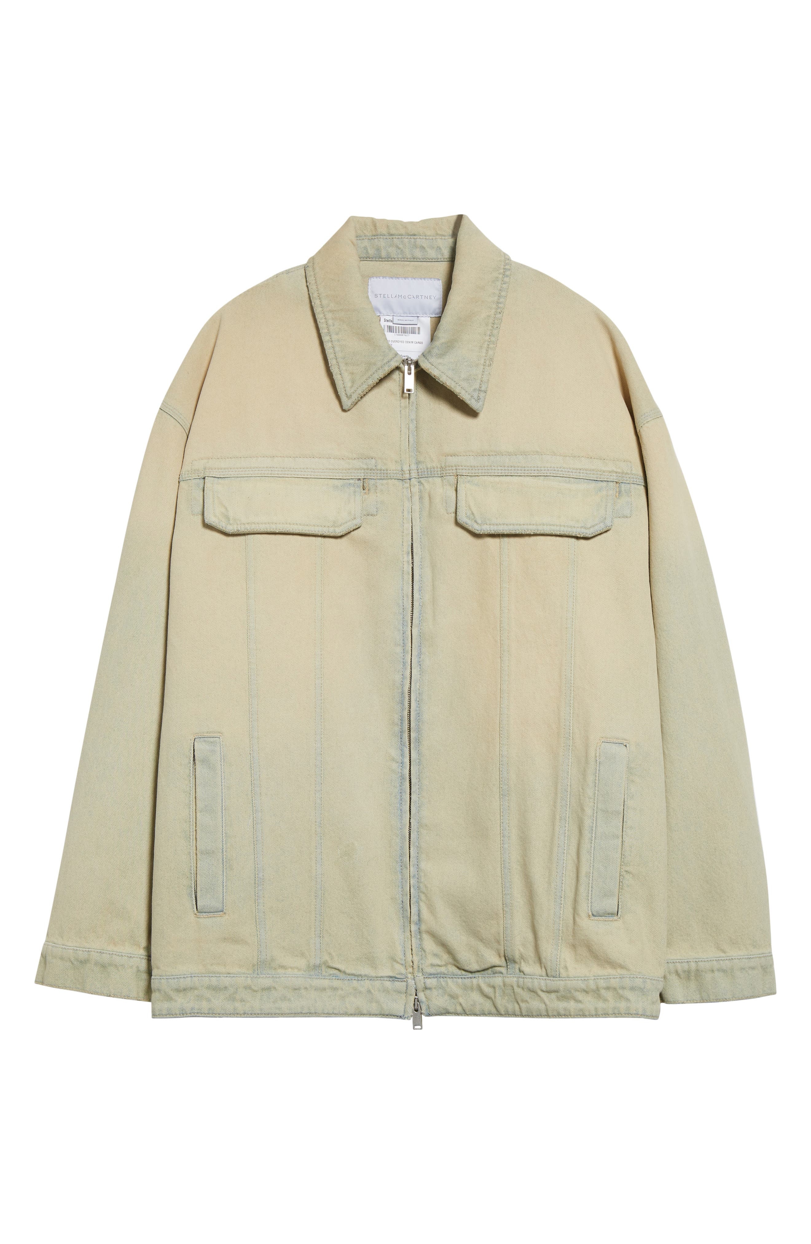 Stella McCartney Overdyed Distress Denim Cargo Jacket in Sand Denim Overdyed at Nordstrom - 6