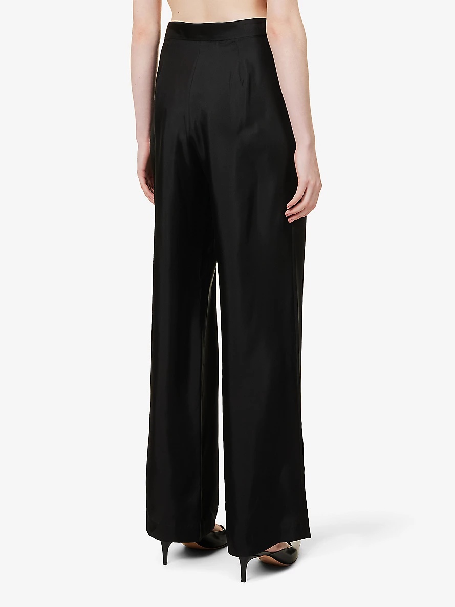 Accolade pleated wide-leg high-rise silk trousers - 4
