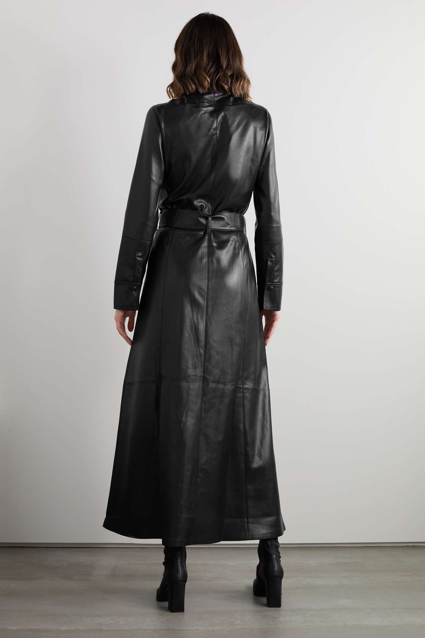 Asayo belted vegan leather midi shirt dress - 3