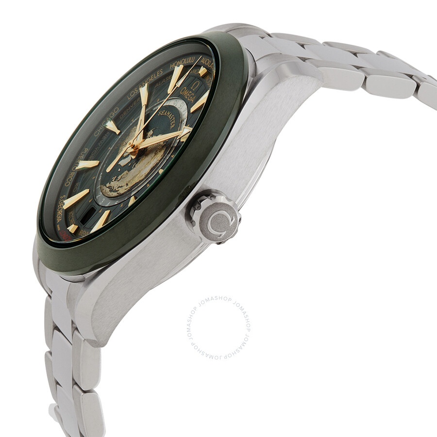 Omega Seamaster World Time GMT Automatic Chronometer Green Dial Men's Watch 220.30.43.22.10.001 - 2