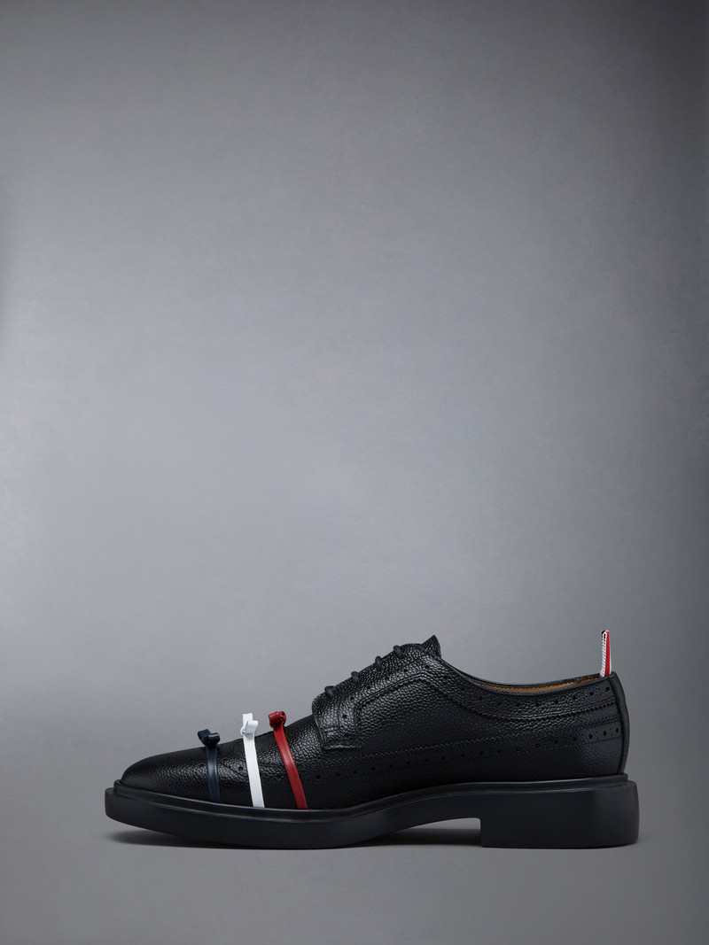 Thom Browne Black Pebble Grain Leather Lightweight Rubber Sole 3-Bow Longwing Brogue outlook