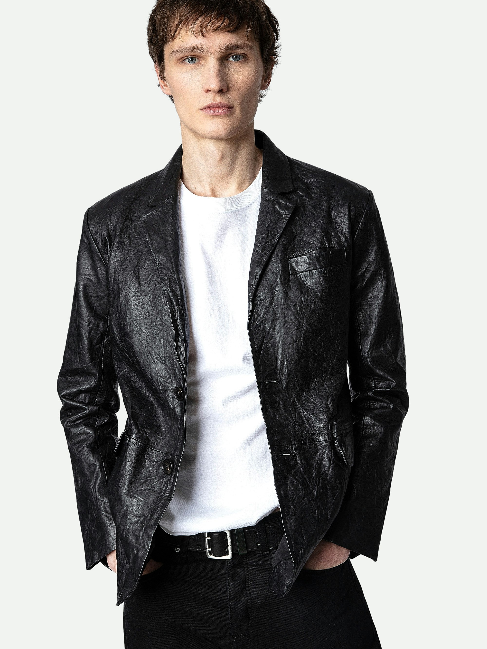Valfried Crinkled Leather Blazer - 7