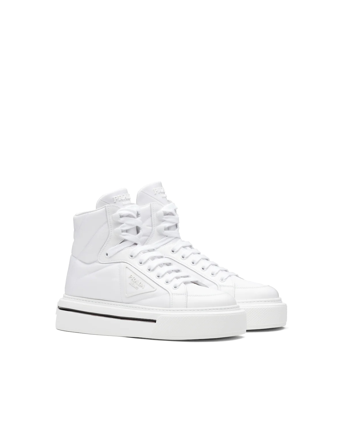 Prada Macro Re-Nylon and brushed leather high-top sneakers - 2