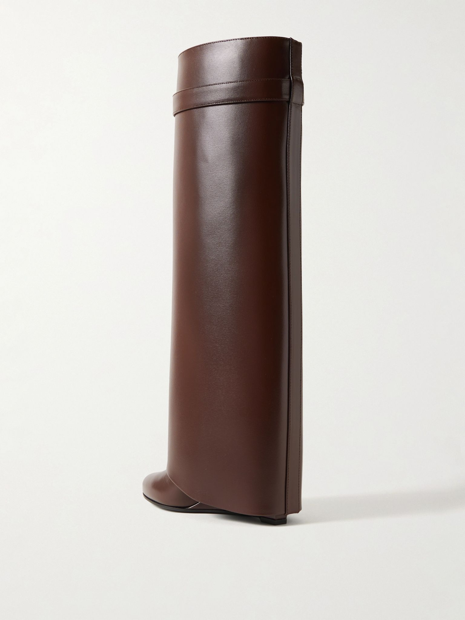 Shark Lock embellished glossed-leather knee boots Chocolate - 3