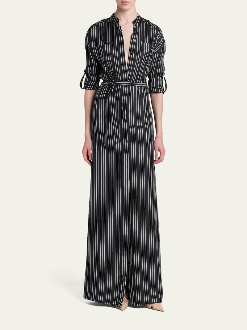 TOM FORD Striped Silk Long-Sleeve Belted Maxi Shirtdress outlook