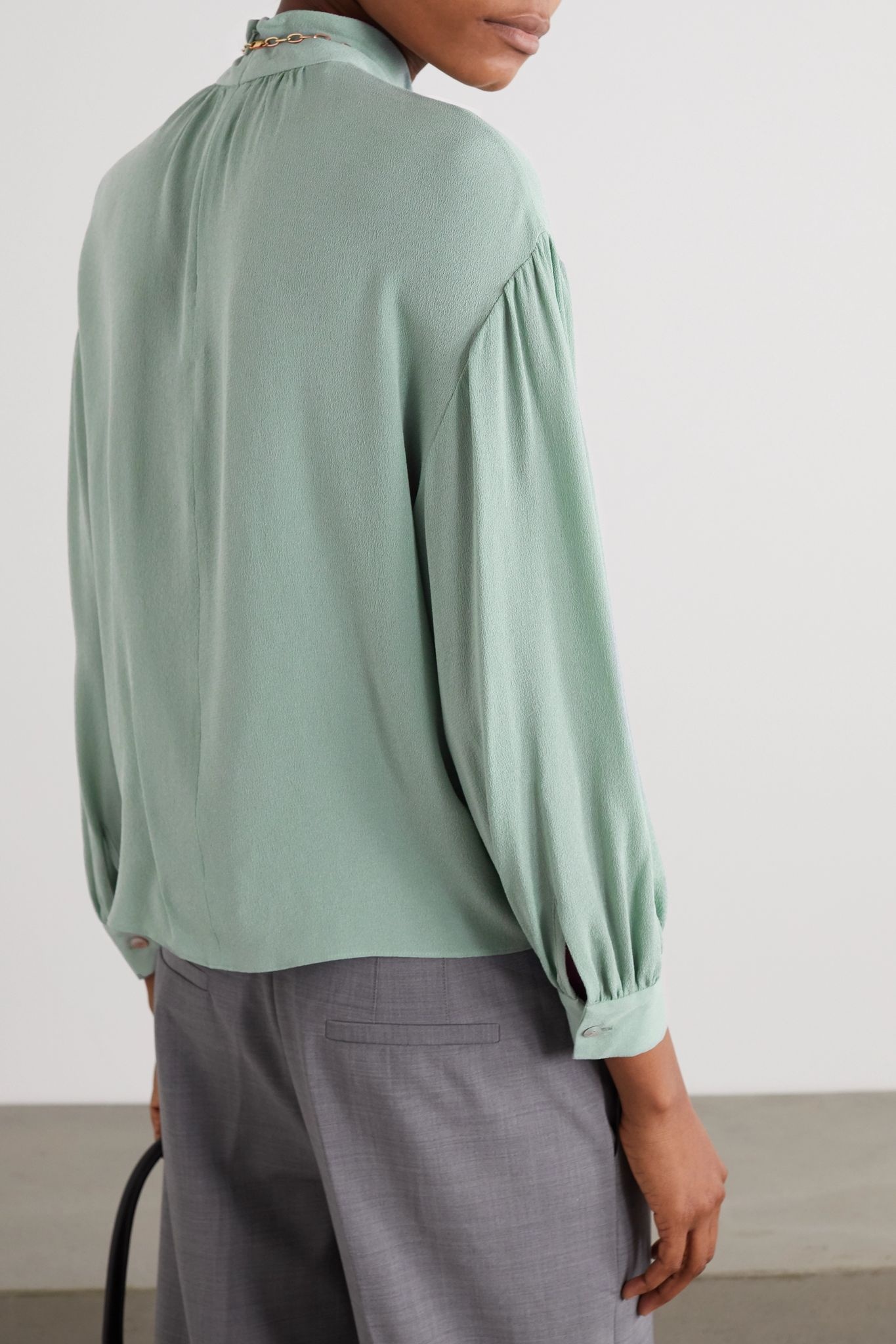 Gathered silk-crepe blouse - 3