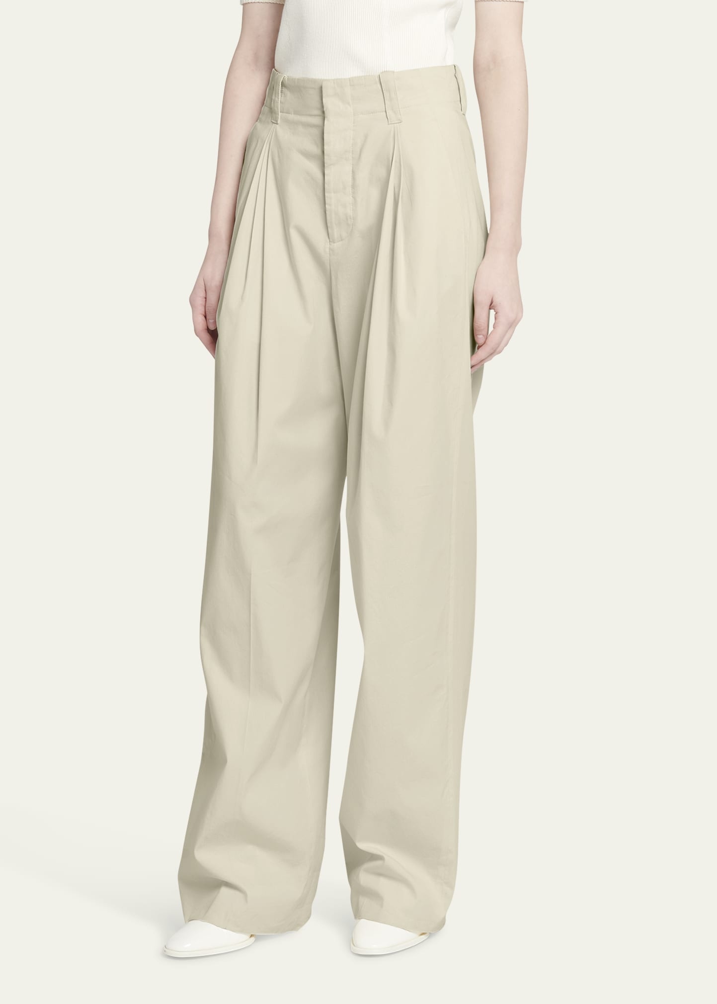 Pintuck Straight Leg Technical Cotton Trousers - 4
