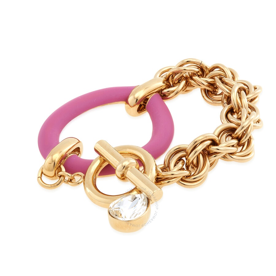 JW Anderson Ladies Gold / Pink Oversized Chain Crystal Bracelet - 4