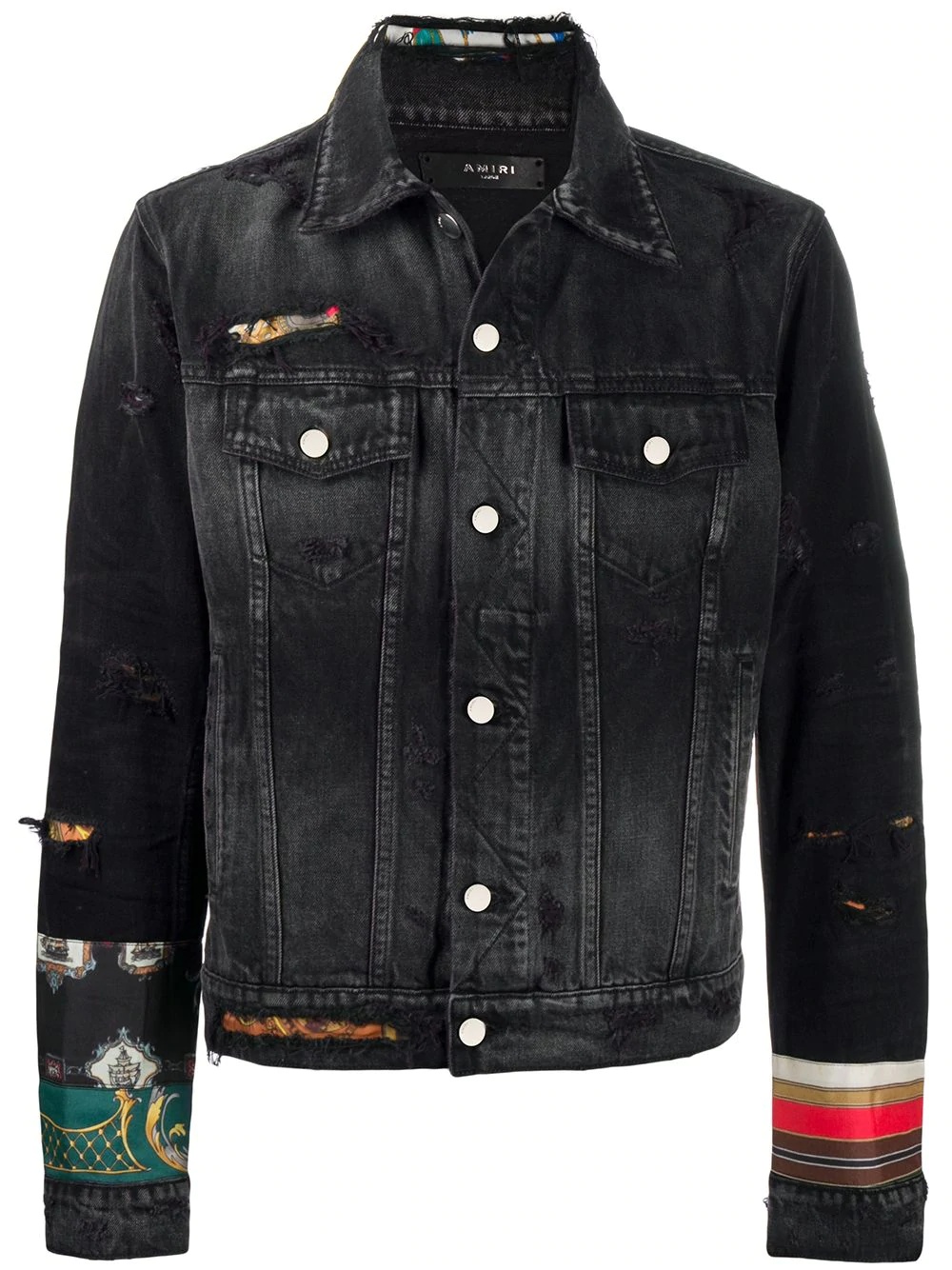 patchwork cuff denim jacket - 1