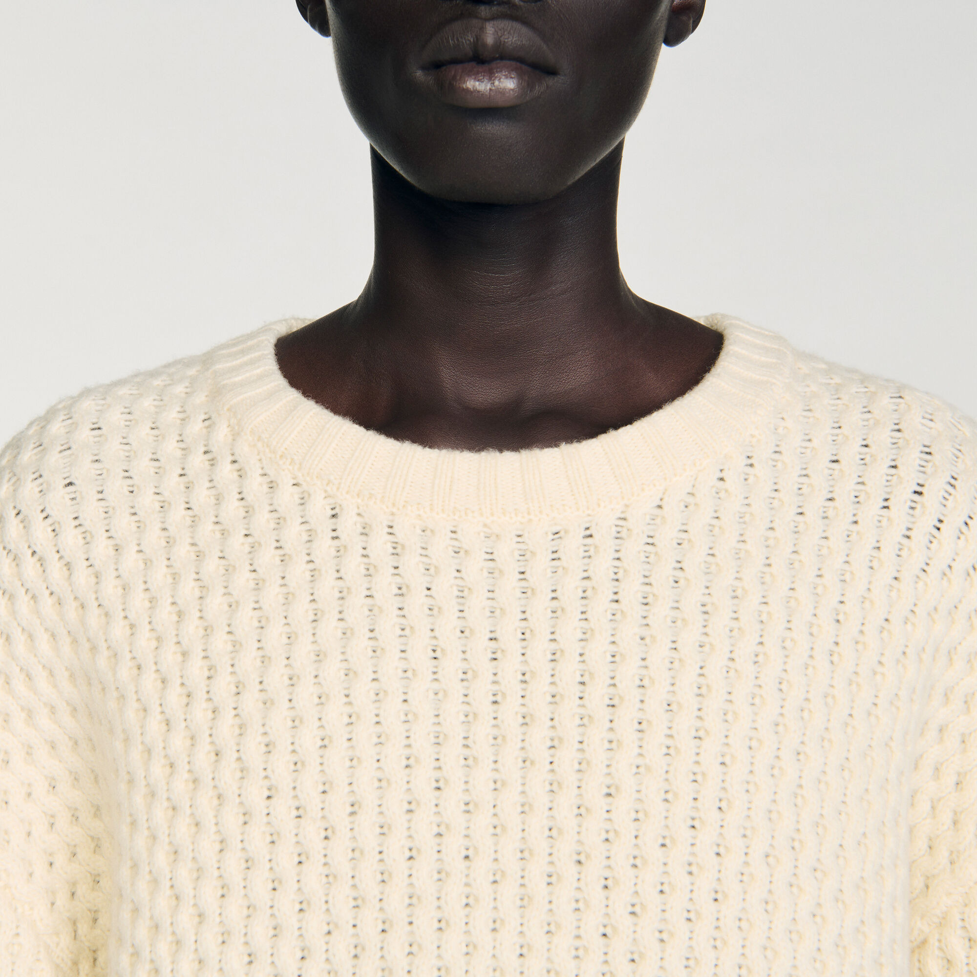 HONEYCOMB STITCH WOOL SWEATER - 3