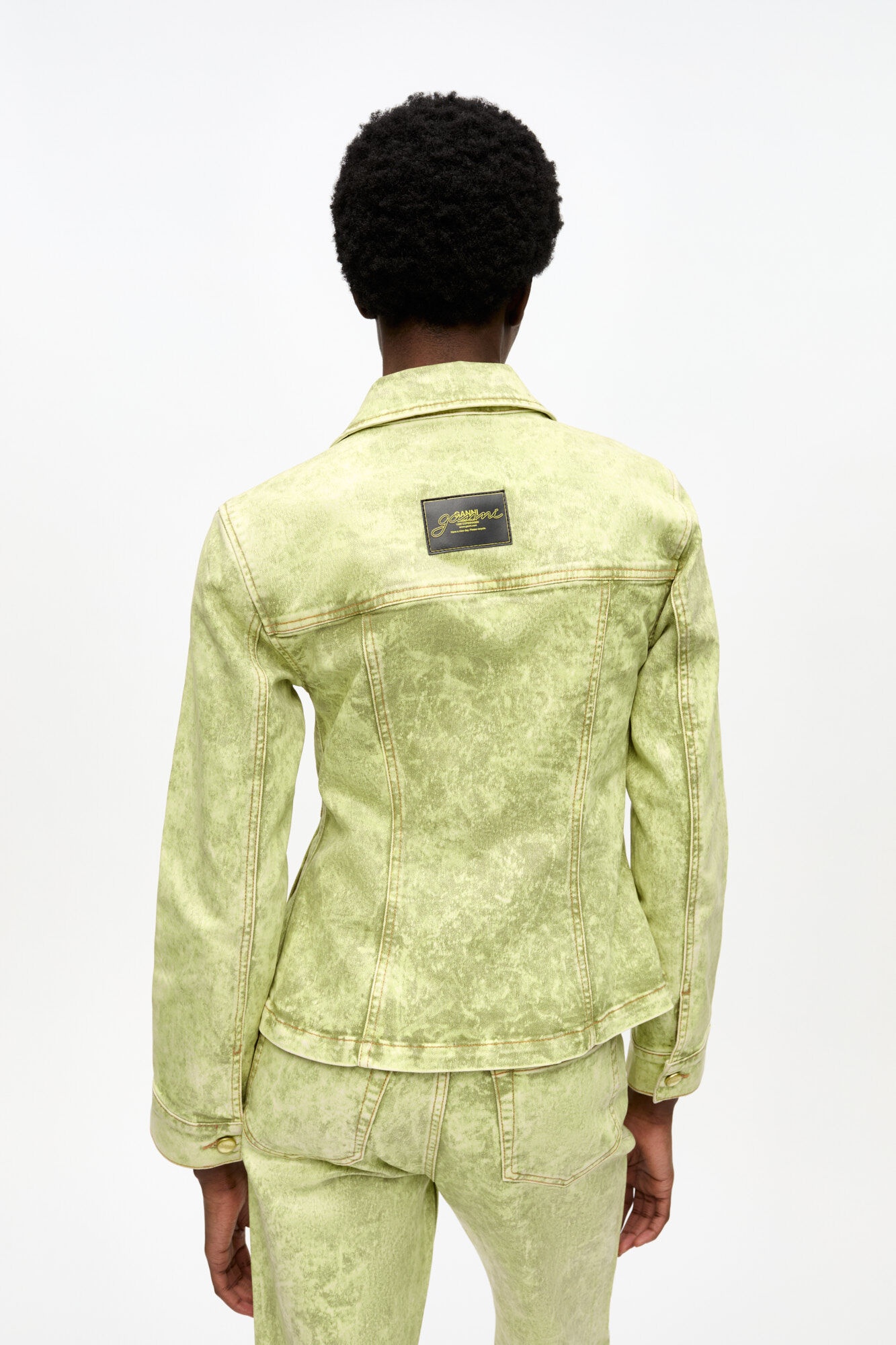 YELLOW FOIL OVERDYED DENIM FITTED BLAZER - 4