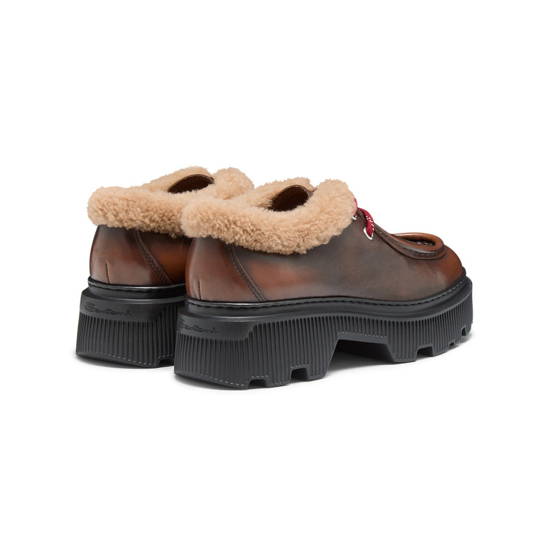 Women's brown leather lace-up with fur 4