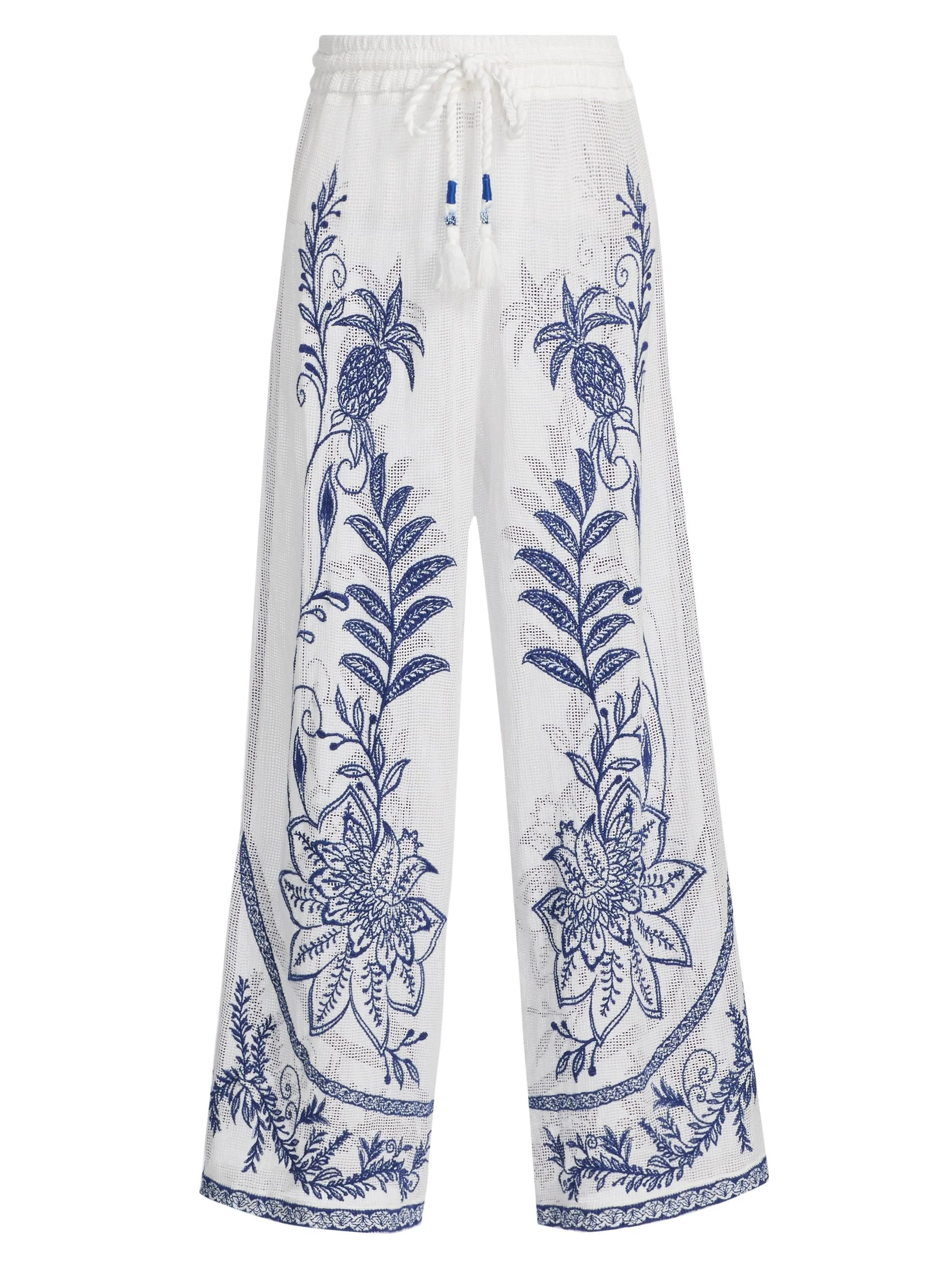 Women's Nina Embroidered Drawstring Mesh Pants - Off White - 1