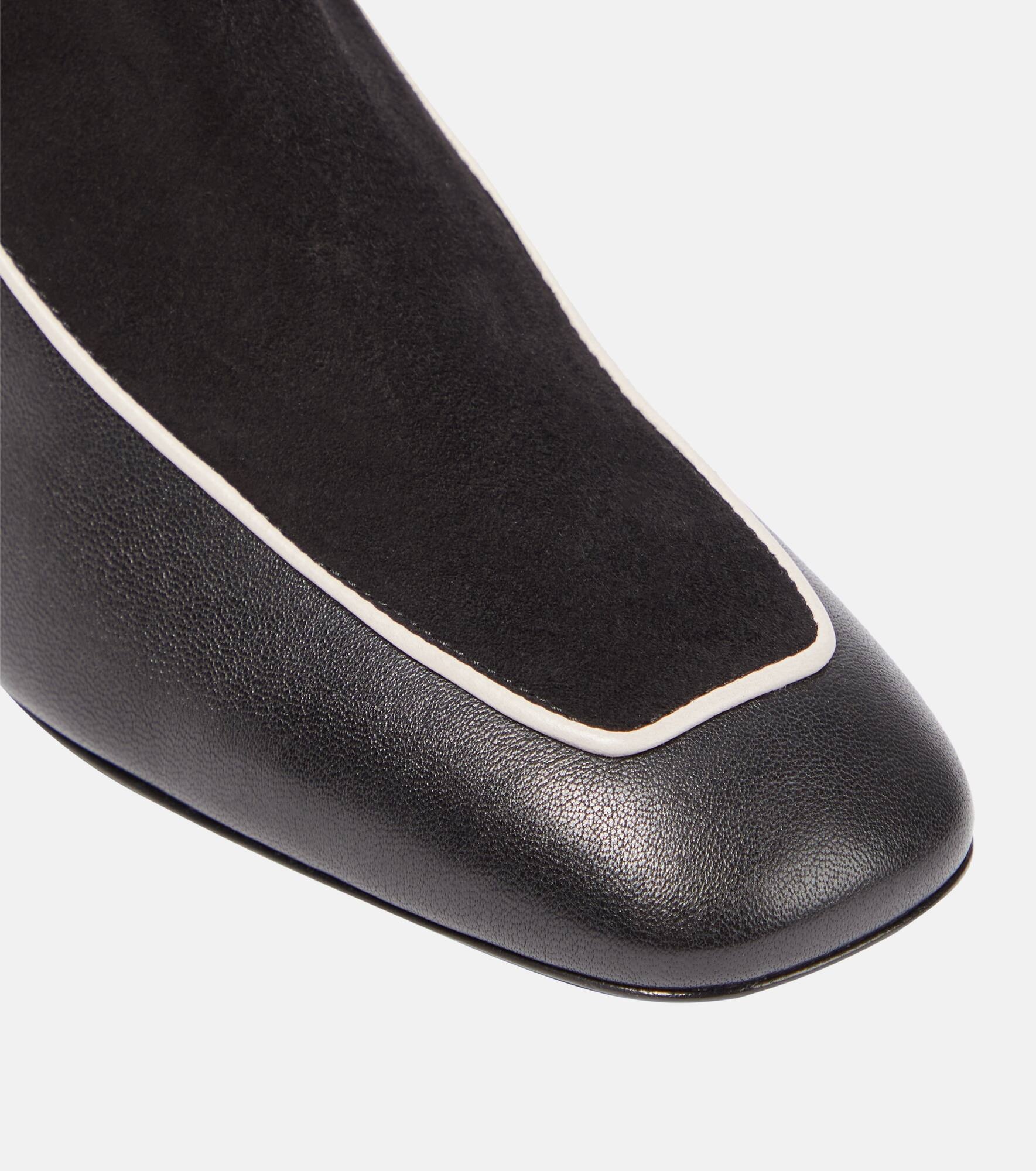 Velvet-trimmed leather ankle boots - 6