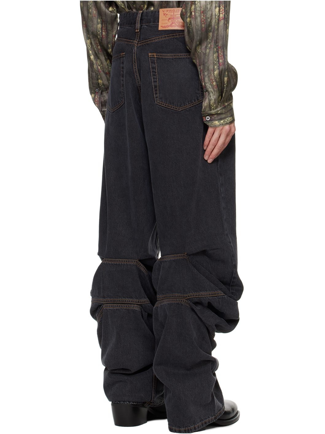 Black Draped Cuff Jeans - 3