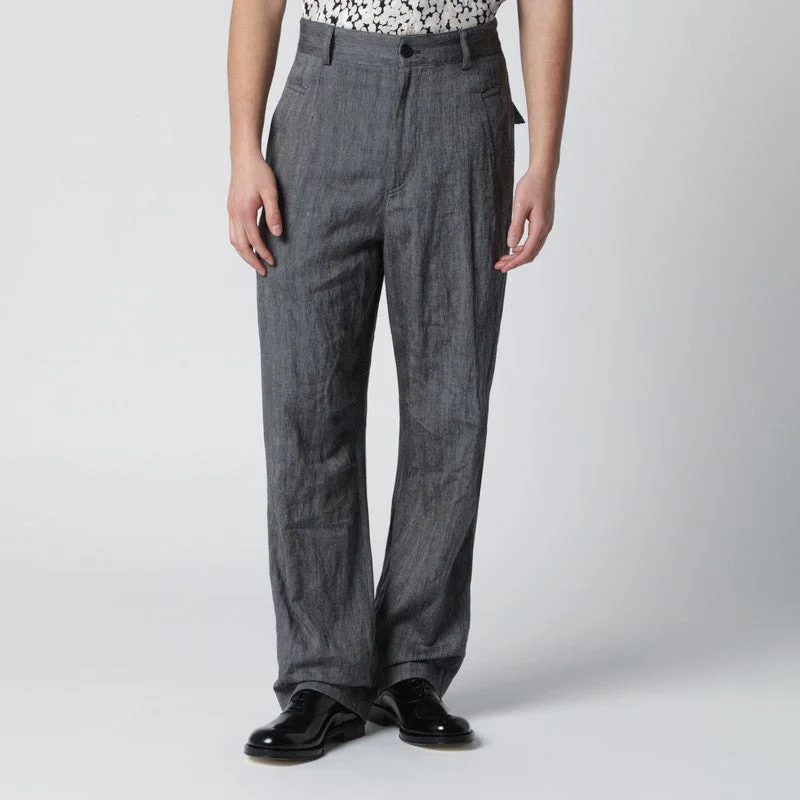 Dries Van Noten Black Herringbone Trousers Men - 1