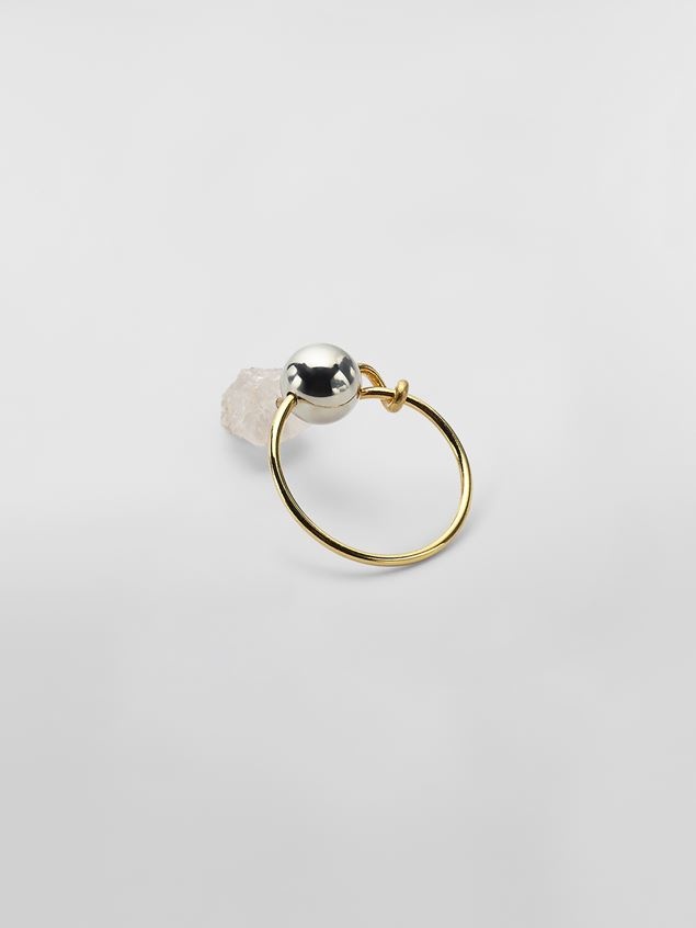 GOLD-TONE BRASS TEARS RING WITH QUARTZ AND METAL SPHERE - 3