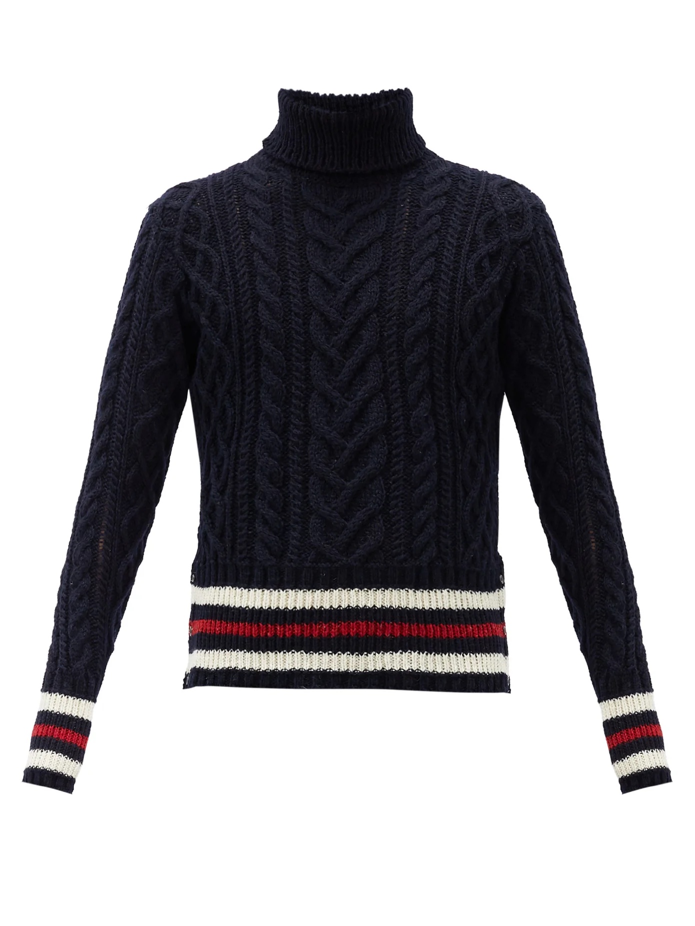 Striped cable-knit wool-blend sweater - 1