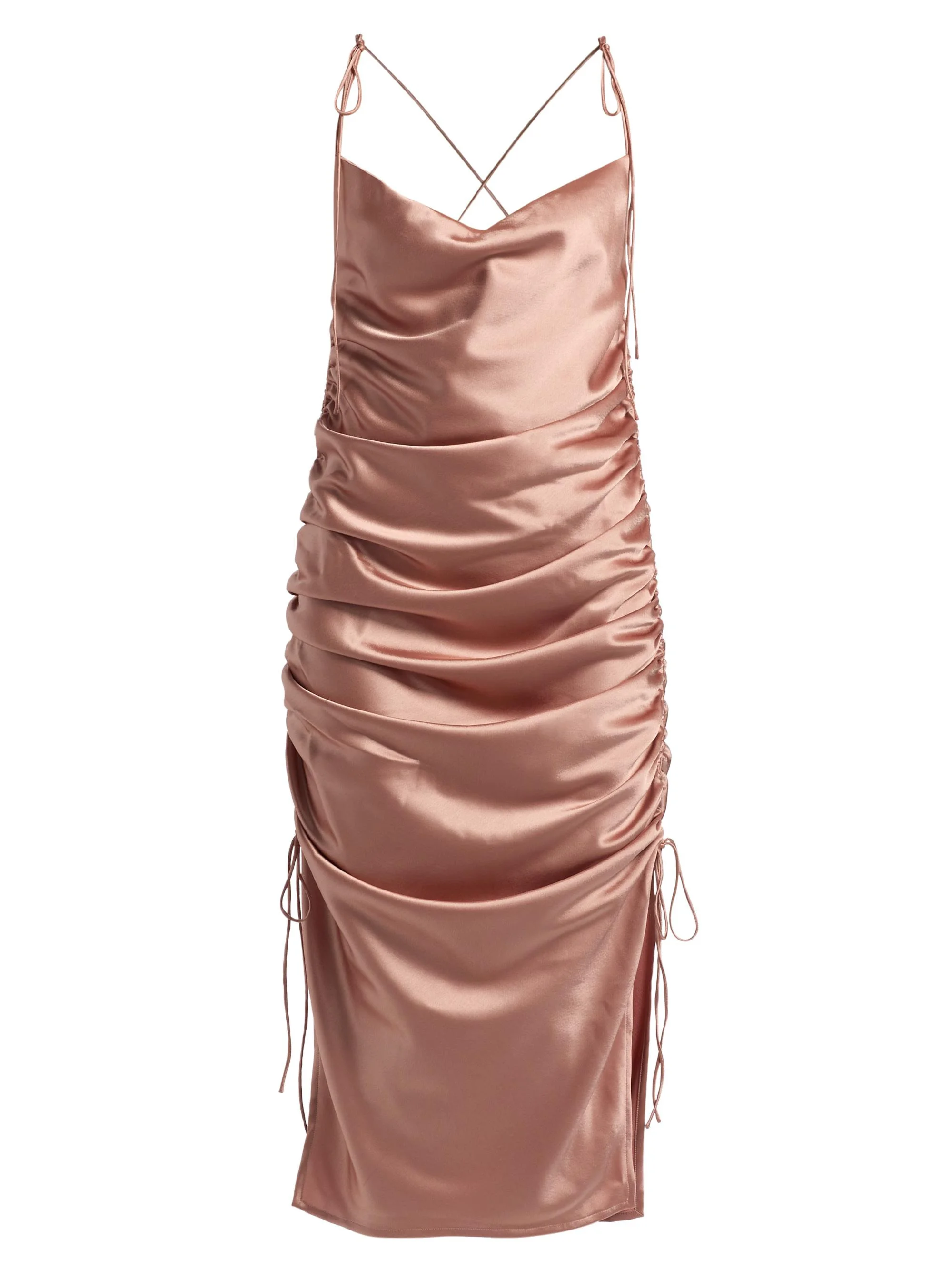Women's Yasmine Satin Side-Ruched Midi-Dress - Rosetta - 1