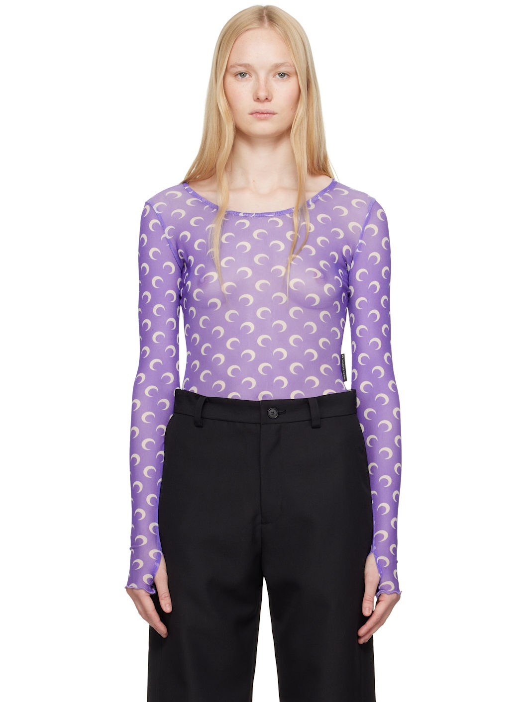 Purple Recycled Moon Mesh Second Skin Cropped T-shirt - 1