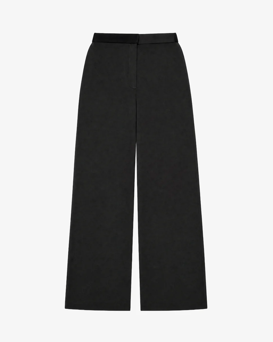 WIDE-LEG BLACK SATIN PANTS - 1