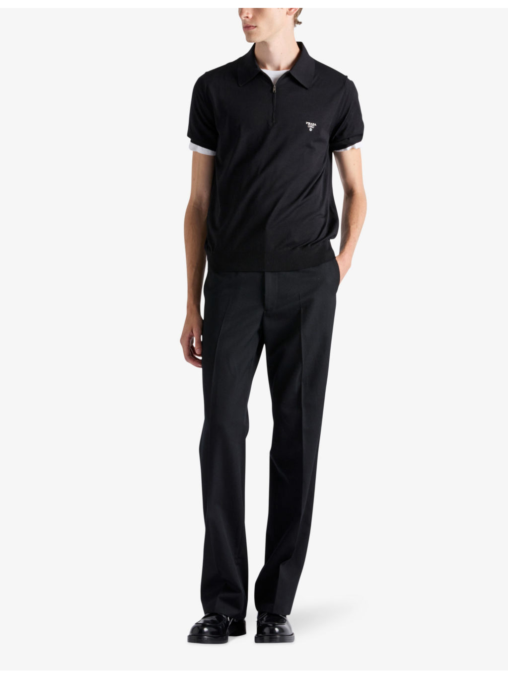 Logo-embroidered short-sleeved wool polo shirt - 2