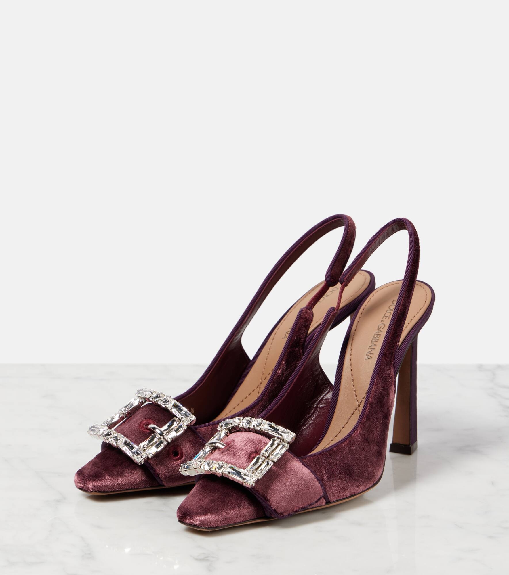 Embellished velvet slingback pumps - 4