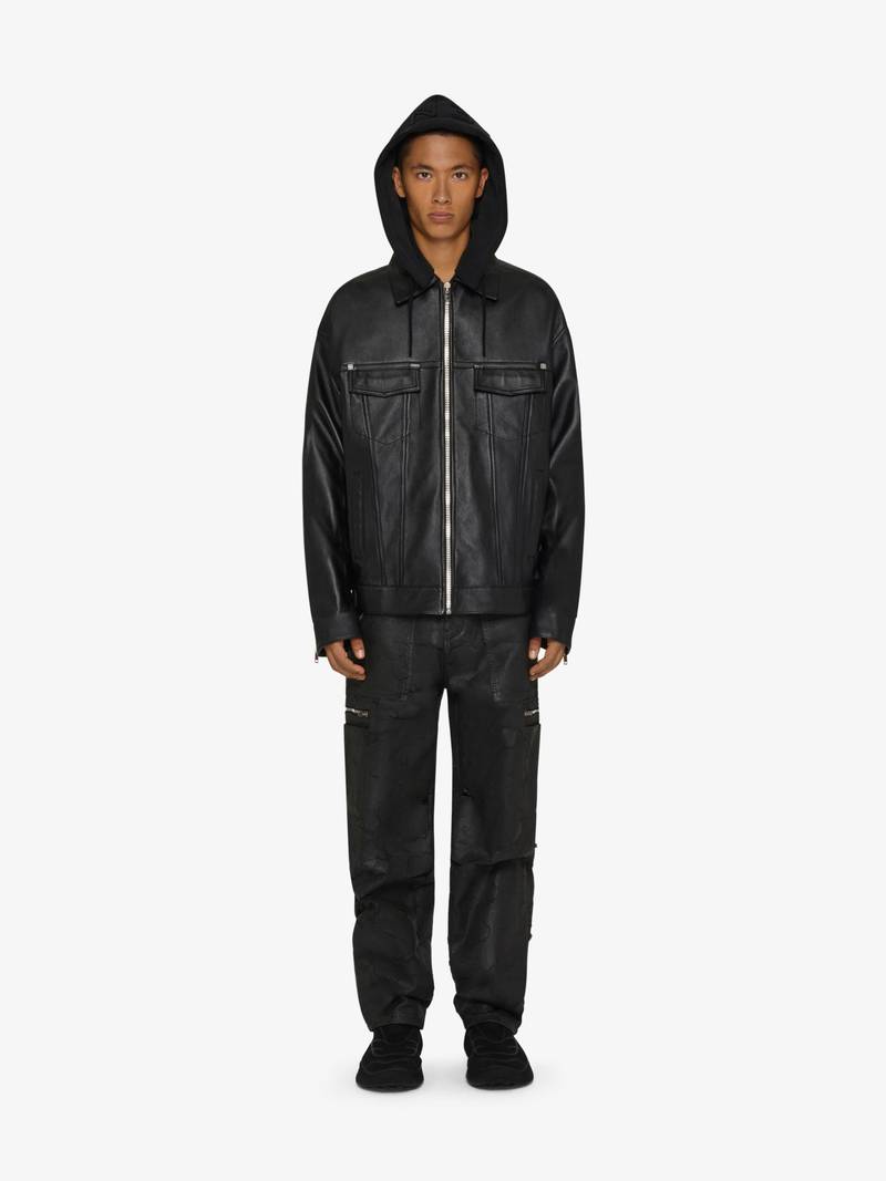 Givenchy CLASSIC FIT TRUCKER JACKET IN NAPPA LEATHER WITH HOOD outlook