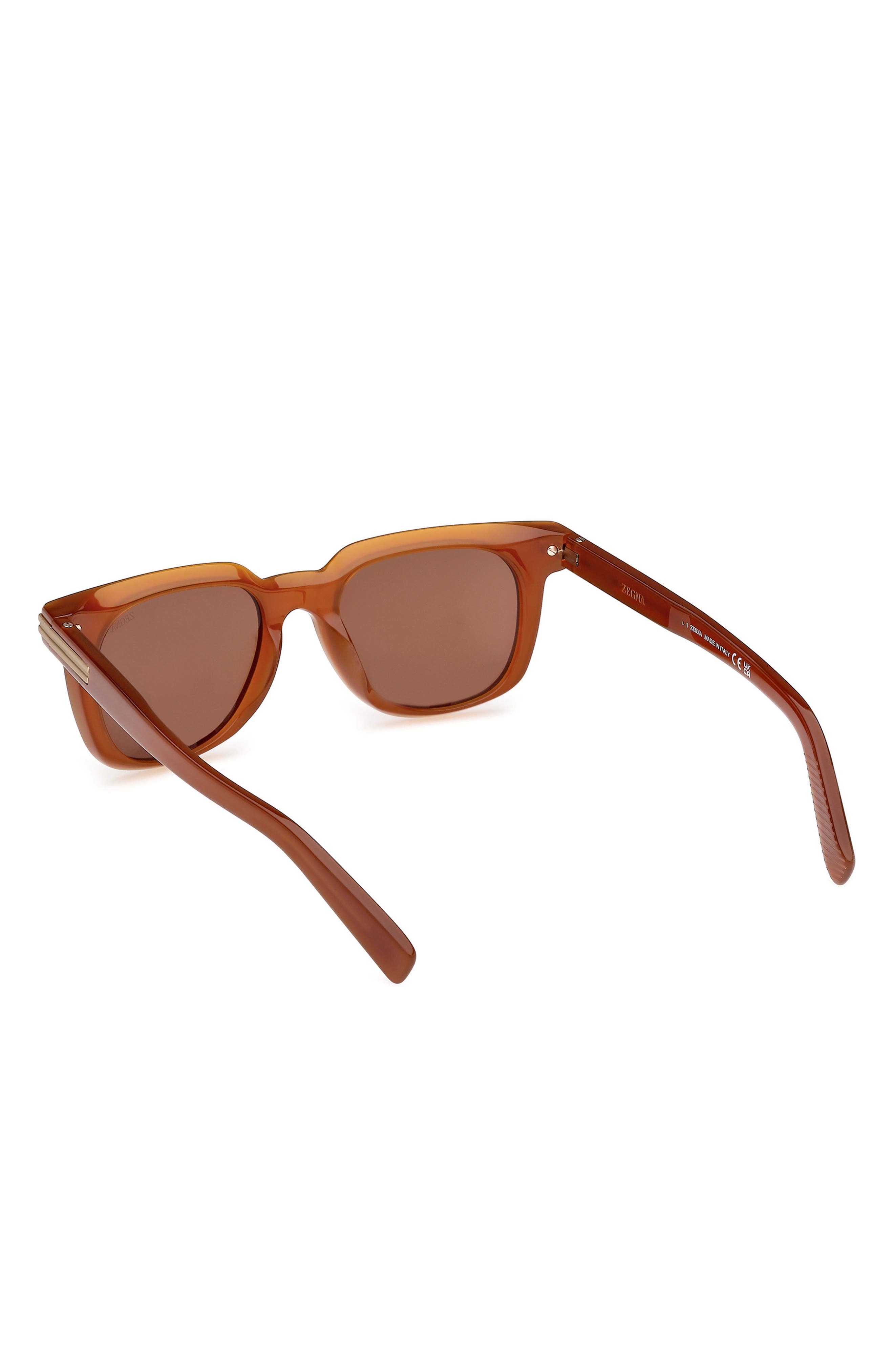 ZEGNA 50mm Geometric Sunglasses in Milky Vicuna/Brass /Brown at Nordstrom - 6