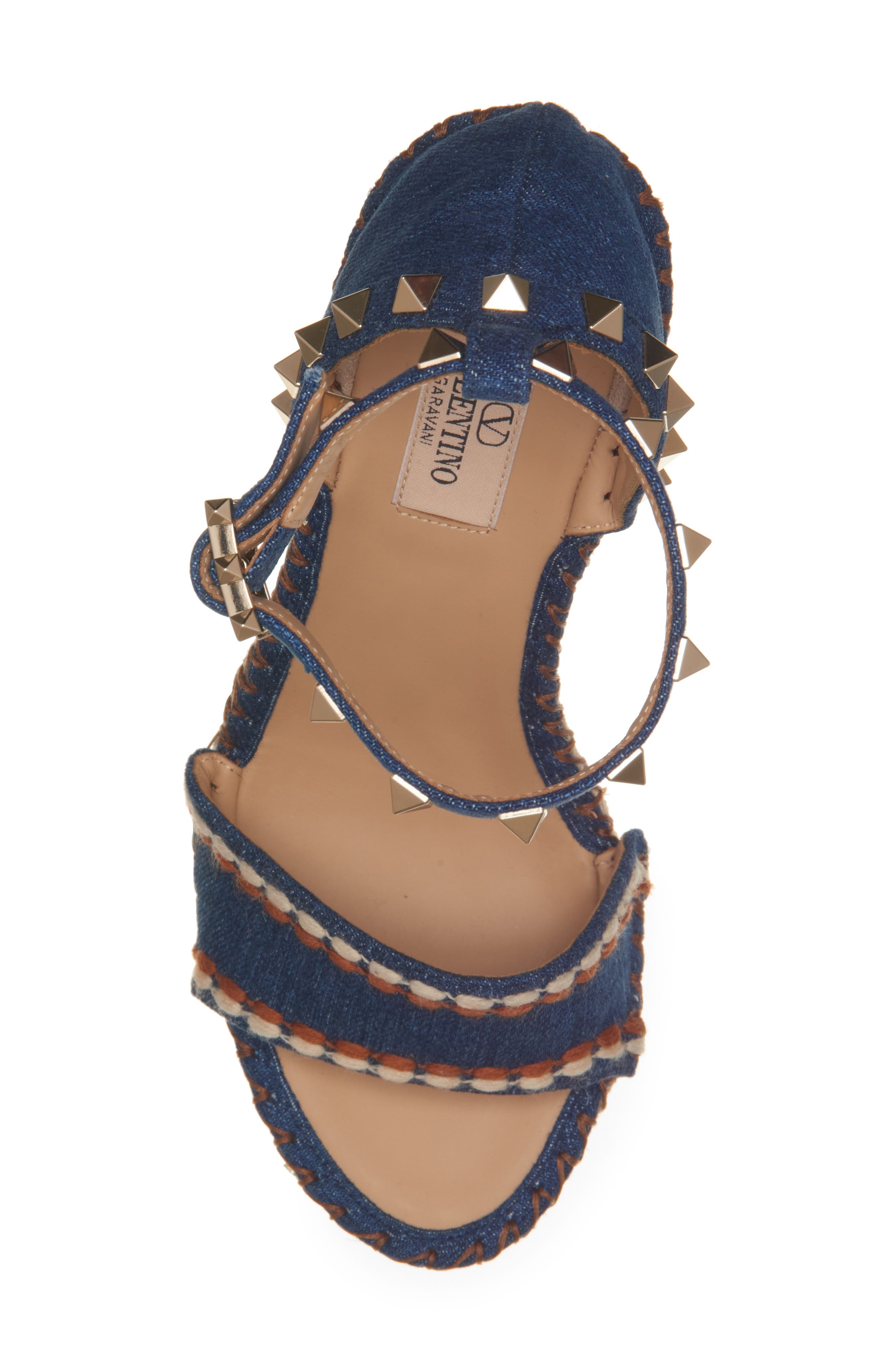 Valentino Garavani Rockstud Espadrille Wedge Sandal in Bright Blue at Nordstrom - 5