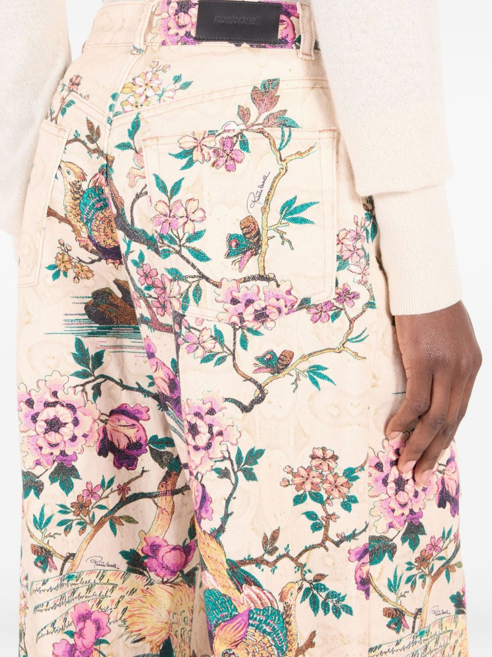floral-bird print jeans - 5