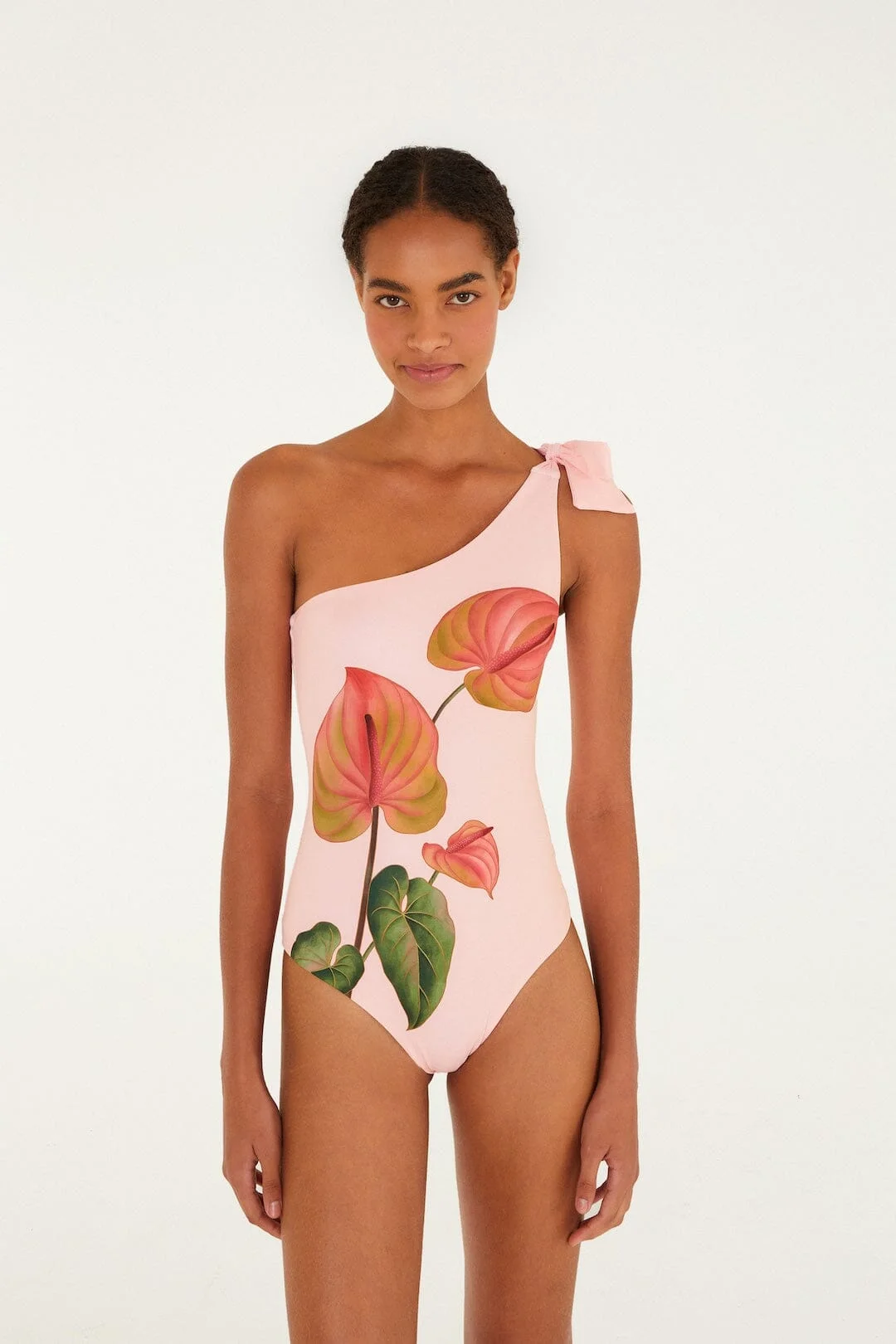Light Pink Anthurium One-Piece Swimsuit - 1