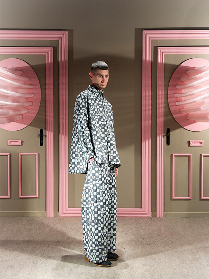 HENRIK VIBSKOV ECLIPSE PANTS - BLACK WHITE CHESS outlook