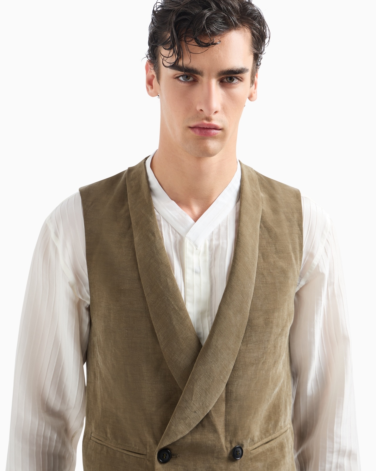 DOUBLE-BREASTED LINEN AND LYOCELL WAISTCOAT - 5