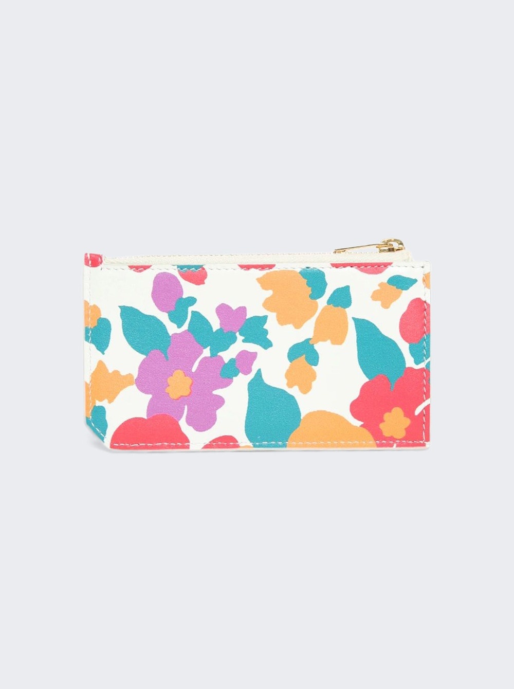 Pastel Flower-print Paris Fragments Zipped Card Case Multicolor - 2