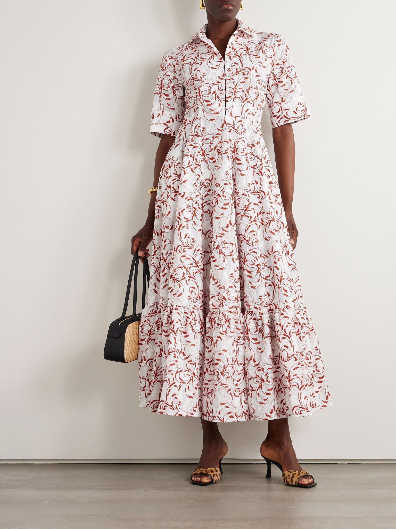 San Pietro tiered embroidered voile maxi shirt dress White - 2