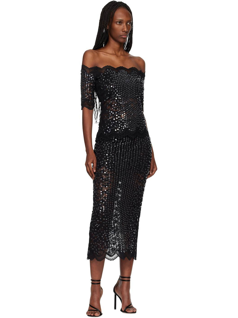 rabanne Black Sequinned Midi Skirt outlook