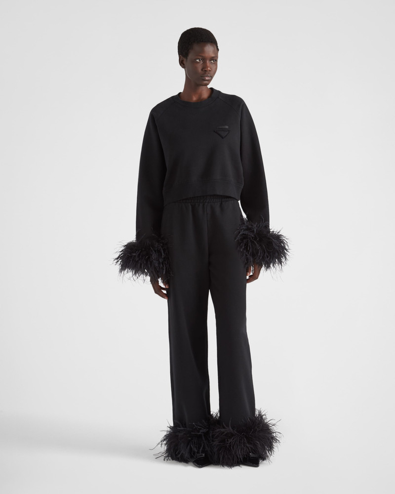 Prada Cotton fleece joggers with feather trim outlook