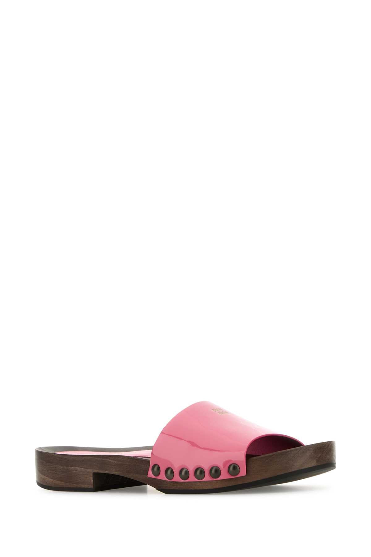 Miu Miu Women Fuchsia Leather Clogs - 2