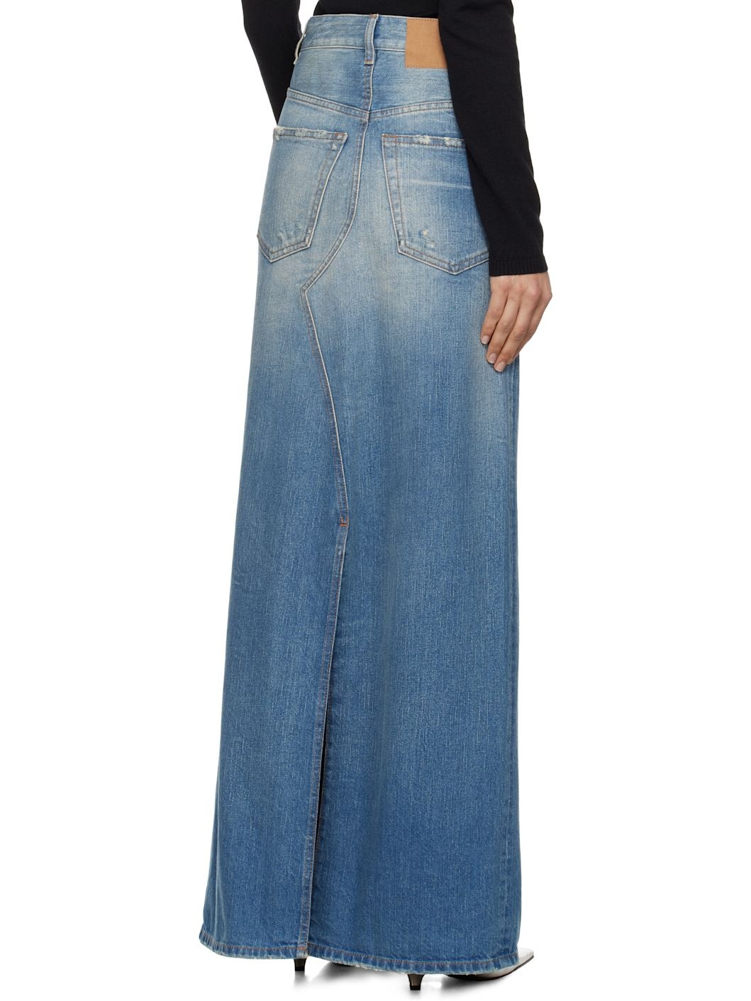Blue Denim Twisted Maxi Skirt - 3