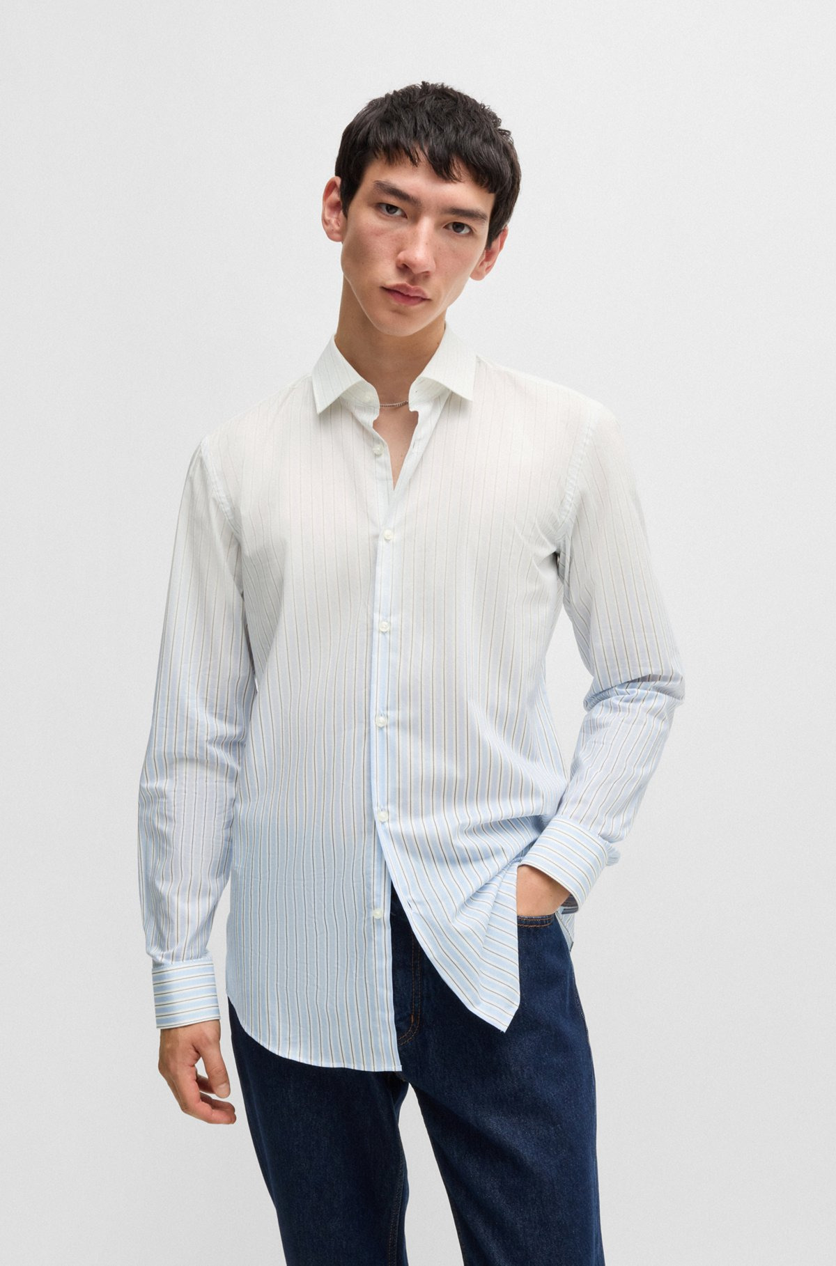 SLIM-FIT SHIRT IN DEGRADÉ-STRIPE COTTON POPLIN - 2