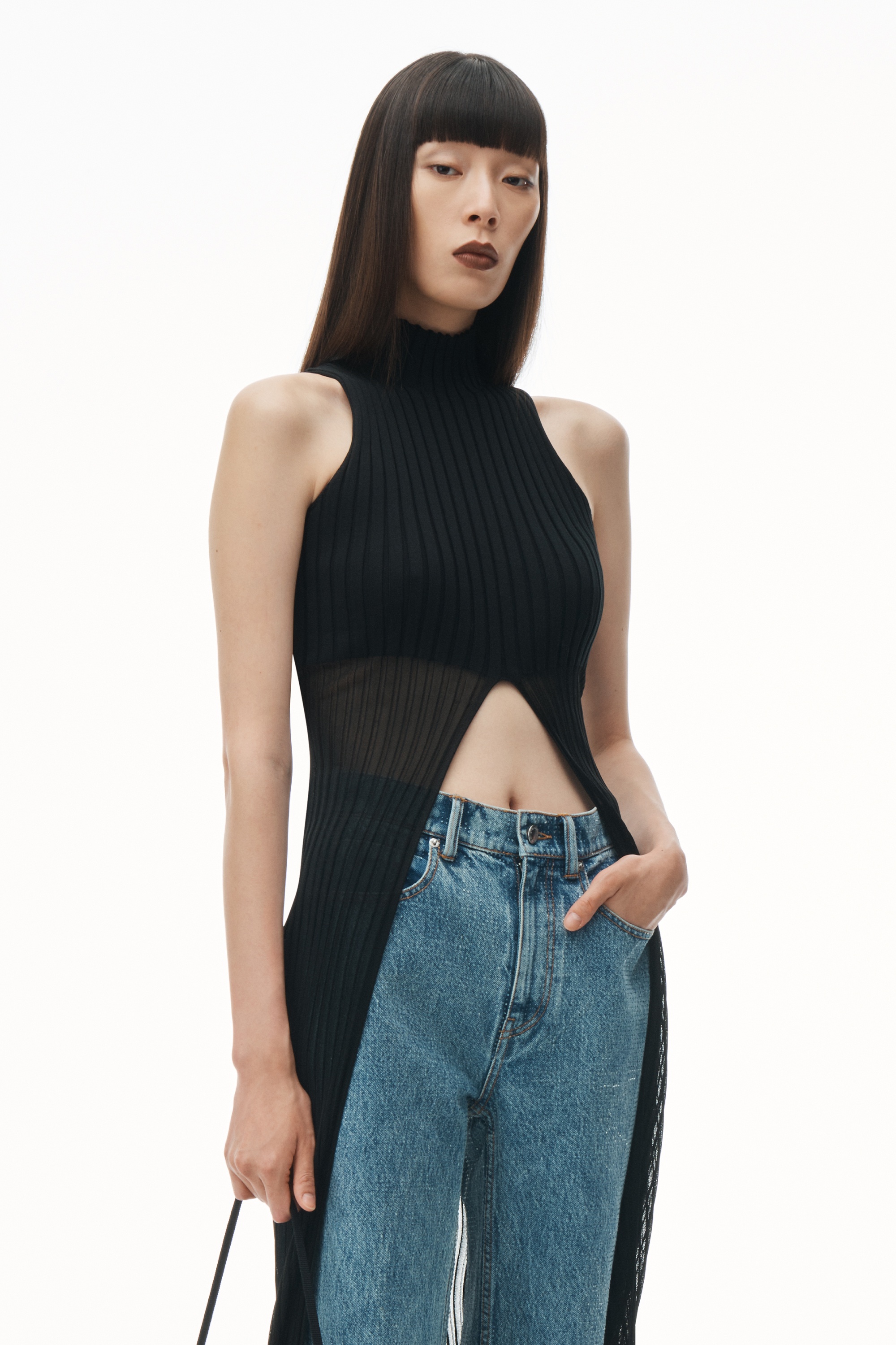 ☆アレキサAlexander Wang Sheer Alexander Wang Sheer Ribbed Cutaway Maxi Tunic | REVERSIBLE