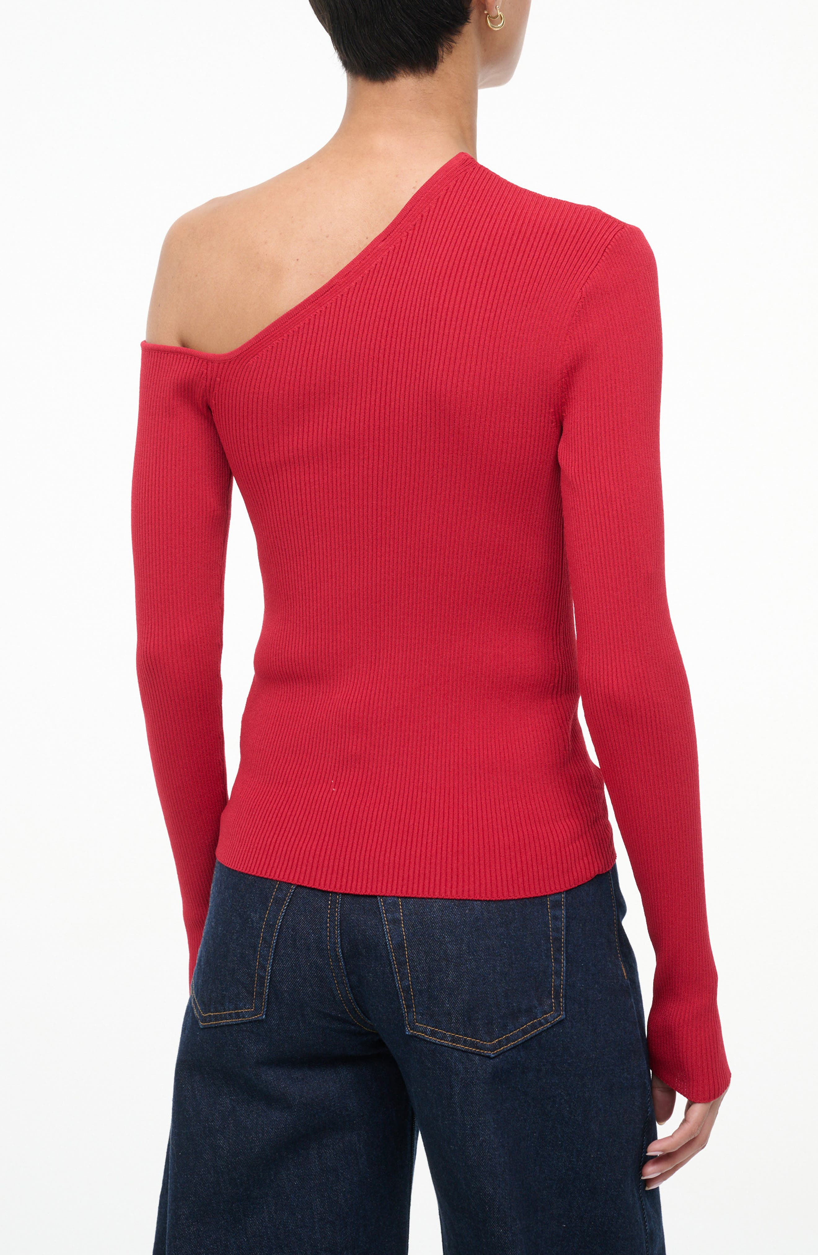 STAUD Lois One Shoulder Rib Top in Rouge at Nordstrom - 2