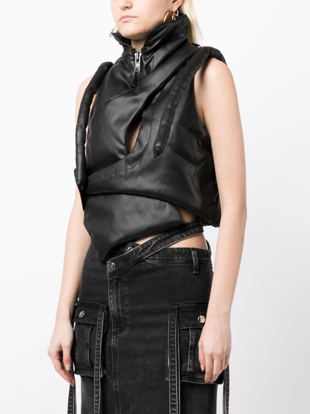 high-neck zip-up padded cropped vest - 3
