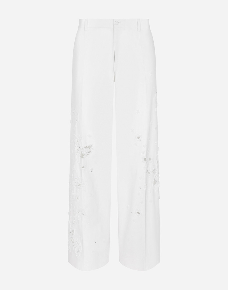 Stretch cotton pants with embroidery 1
