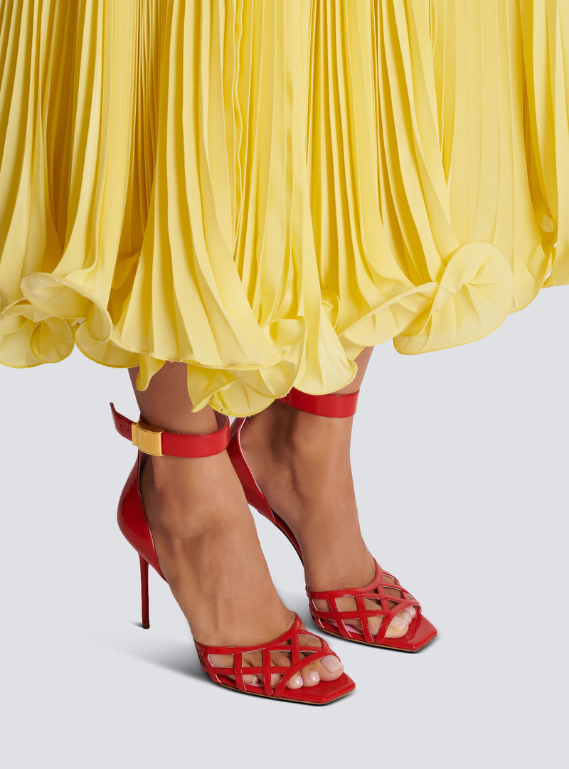 Balmain Patent leather Uma sandals with openwork grid outlook