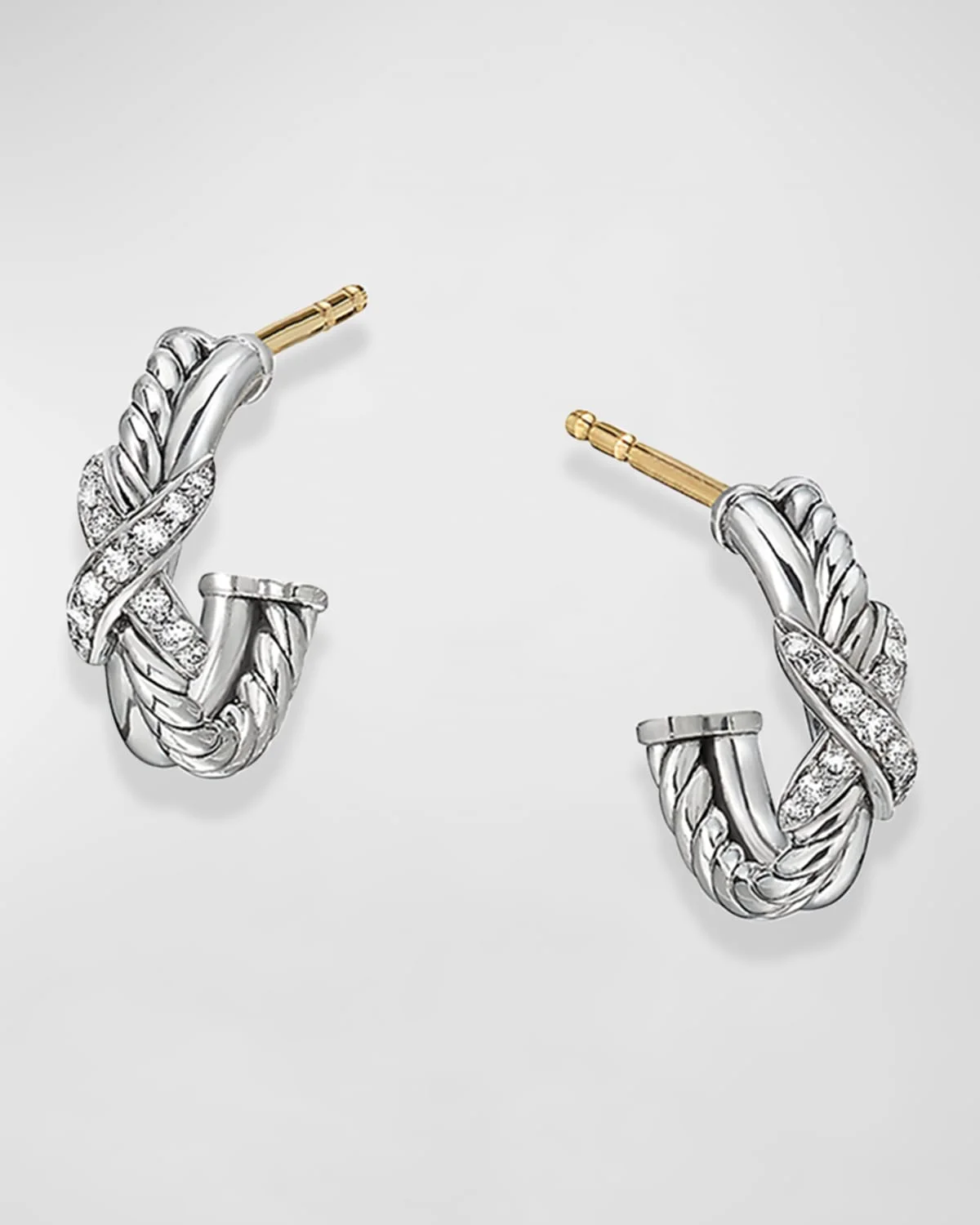 Petite X Mini Hoop Earrings with Diamonds and 18K Yellow Gold - 1