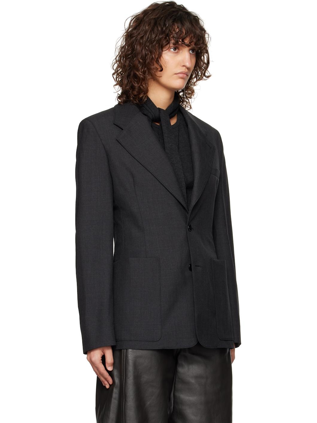 Gray Single-Breasted Fitted Tailored Blazer - 2