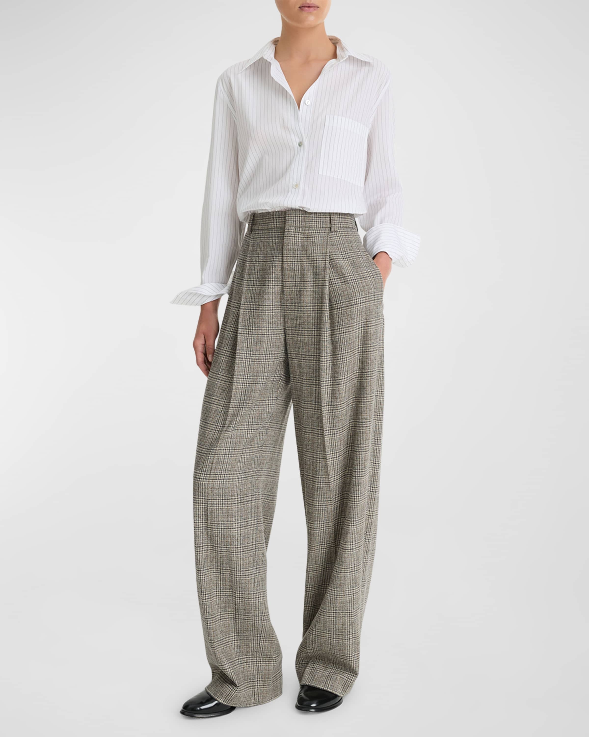 High-Rise Wool-Blend Plaid Trousers - 1